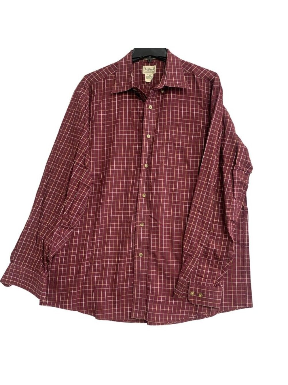 L.L. Bean Men's L Red Plaid Long Sleeve Button-Down Shirt Regular Cotton P0576